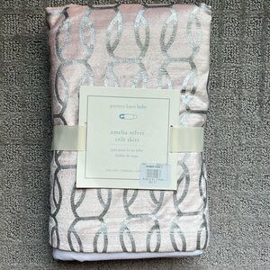 Pottery Barn Baby Amelia Velvet Crib Skirt Blush Pink Silver Metallic NWT